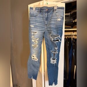 American Eagle Outfitters Ripped Blue Ankle Jeans